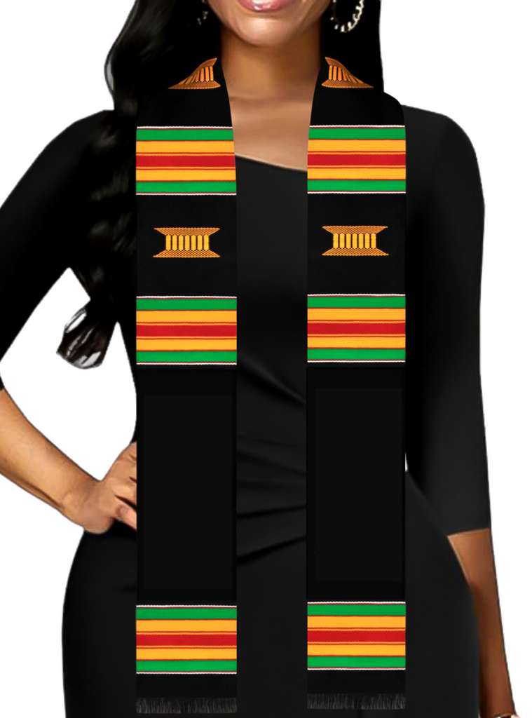 Customizable Black Graduation Kente Stole